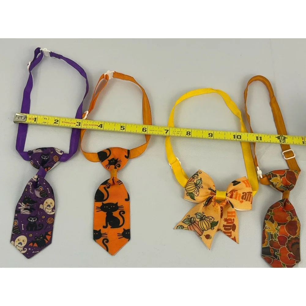 Halloween Pet Bow Tie Set Cats Dogs Adjustable Pumpkin Black Cat Ghost